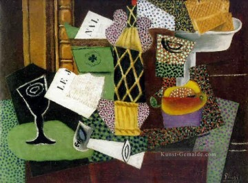  ist - Verre et bouteille rhum empaillee 1914 kubist Pablo Picasso